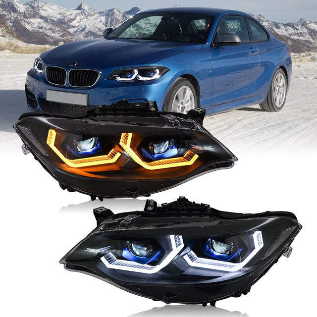 COOLCMP Paar Projektorlinsen LED Scheinwerfer für BMW F22 F23 228i XDrive 230i M235i M240i 2014-2018 Schwarz - Bild 1