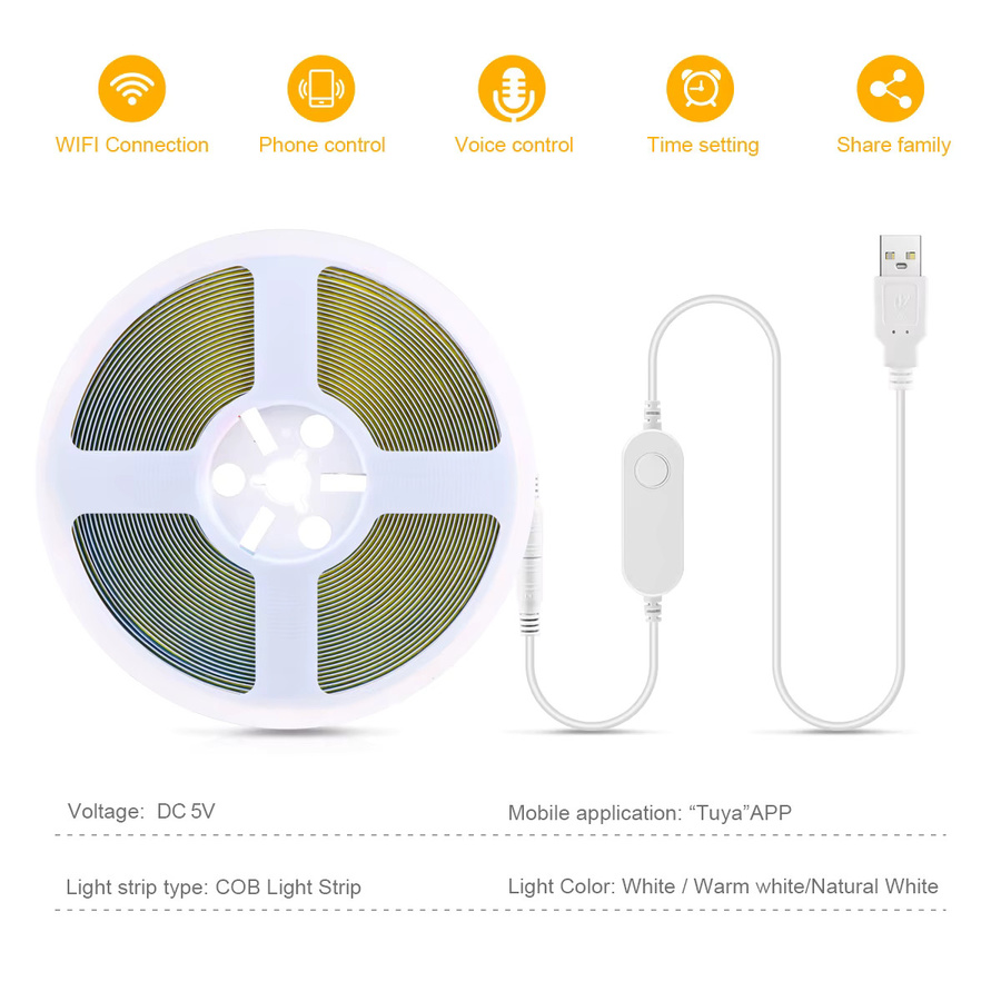 MALITAI Tuya Smart COB USB LED-Streifenlicht mit Silikagel-Röhre für Schlafzimmer, Küche und Schrank-Hintergrundbeleuchtung - Bild 2