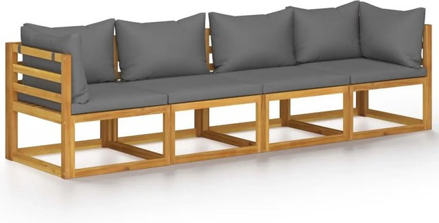 vidaXL 4-Sitzer-Gartensofa L-Form aus Akazienholz mit grauen Polstern und Kissen - Bild 1