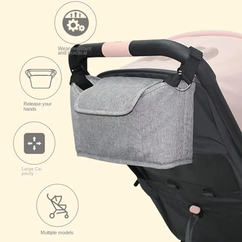 Kinderwagen Organizer Tasche mit großem Fassungsvermögen und Flaschenhalter für Windeln und Zubehör in Schwarz oder Grau - Bild 2