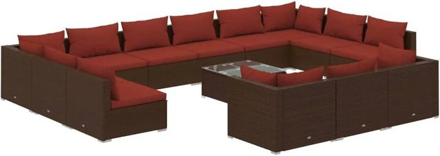 vidaXL 14-tlg. Garten-Lounge-Set in U-Form aus Polyrattan mit Kissen, Braun - Bild 1