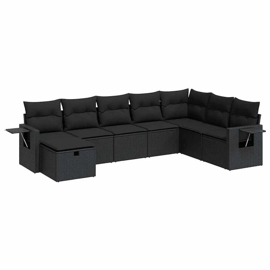vidaXL 8-teilige Garten-Sofagarnitur in L-Form aus schwarzem Poly-Rattan mit Kissen und pulverbeschichtetem Stahlgestell - Bild 2