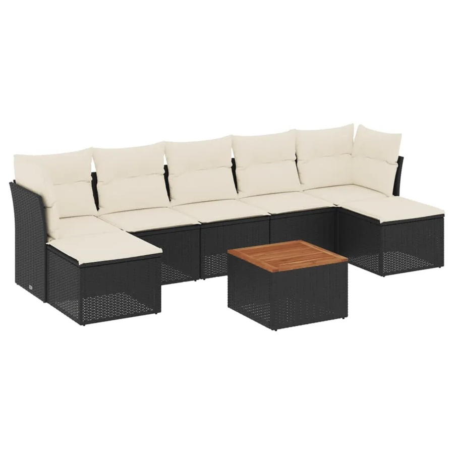 vidaXL 8-tlg. Garten-Sofagarnitur in L-Form mit Kissen und Polsterung, Schwarz, Poly-Rattan mit Metallgestell - Bild 2