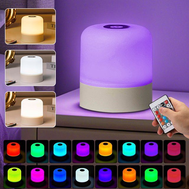 Wiederaufladbare LED-Tischlampe von MeeToo mit Fernbedienung, dimmbar und RGB-Farbwechsel für dein Schlafzimmer oder als Nachttischlampe - Bild 1