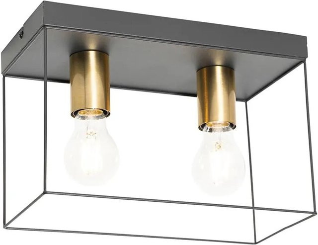 QAZQA Minimalistische Deckenlampe in Schwarz und Gold mit 2 E27 Fassungen - Bild 1
