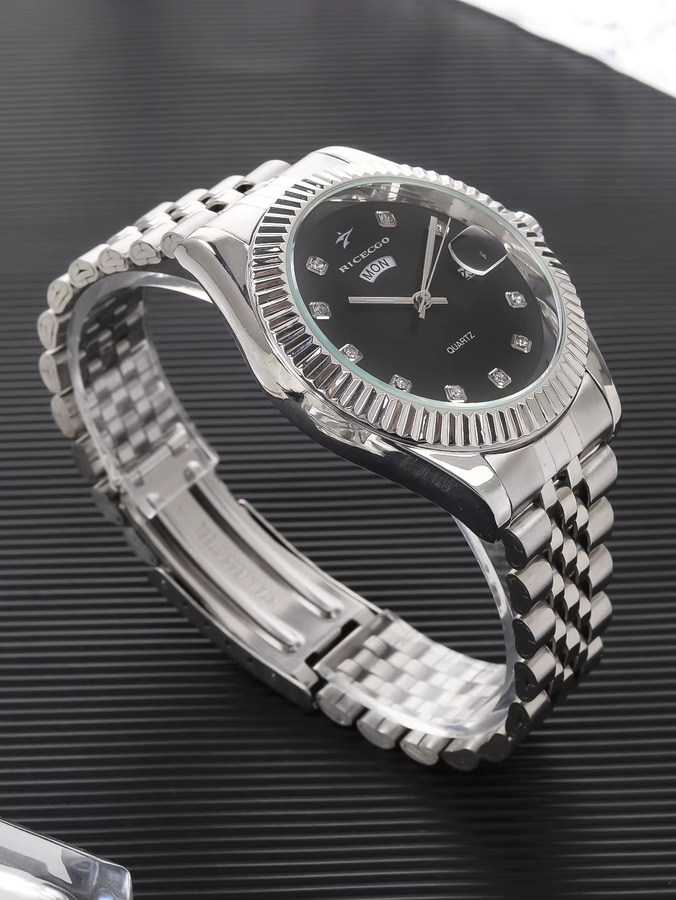 RICECGO Armbanduhr Quarz, Edelstahl, Diamant, Herren, grau - Bild 1