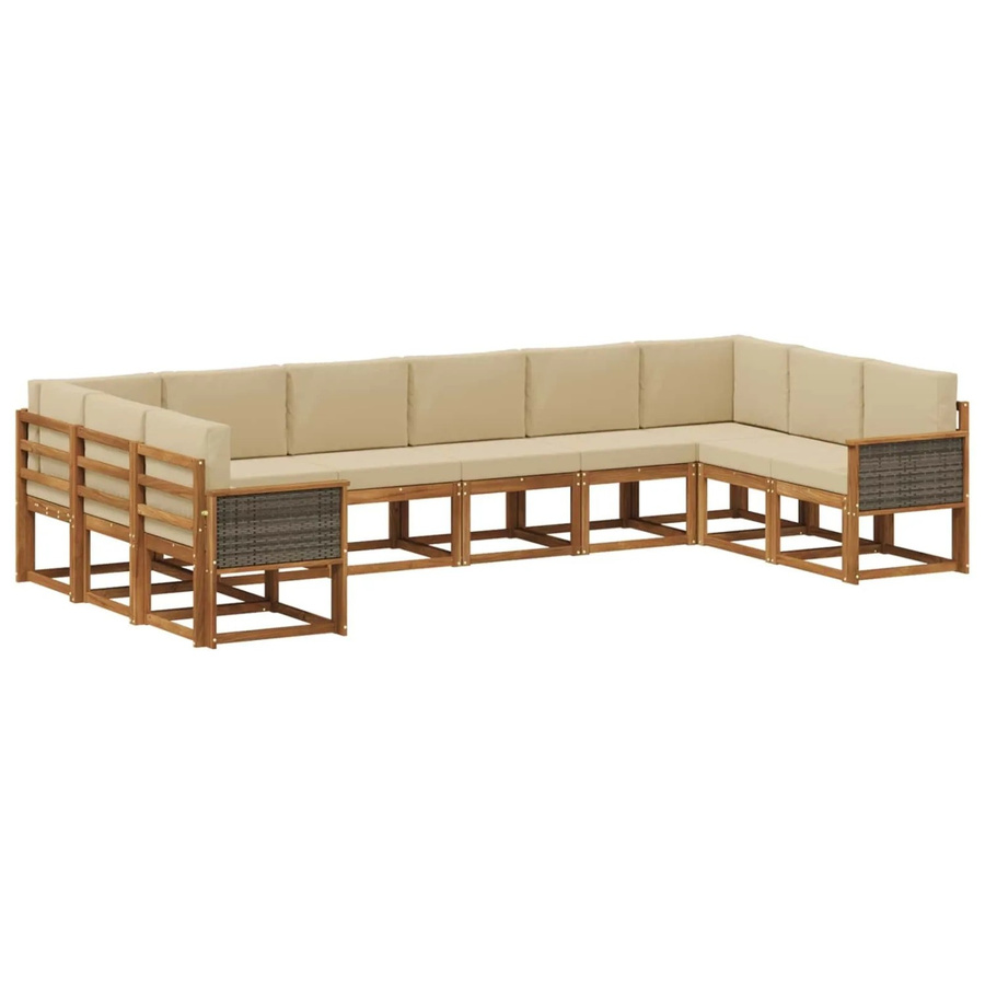 vidaXL Outdoor-Sofagarnitur aus Massivholz Akazie in Natur und Beige mit 10 Teilen und Kissen in L-Form - Bild 2