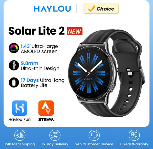 Haylou Solar Lite 2 Smartwatch in Schwarz mit 1,43 Zoll AMOLED-Display, Gesundheitsüberwachung und Sprachanruffunktion für Damen und Herren - Bild 1
