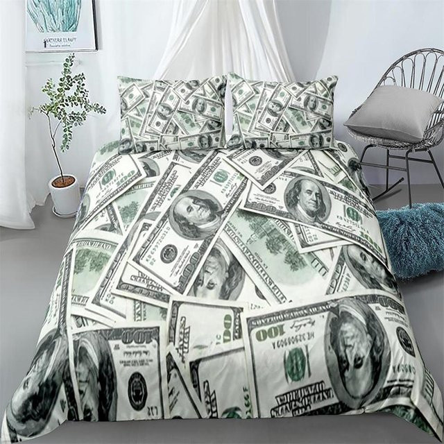 Bettwäsche-Set Your Warm Home mit Dollar-Muster in Grün, King-Size, 3-teilig aus Polyester, B/H: 240 x 210 cm mit zwei Kissenbezügen (50 x 70 cm) - Bild 1