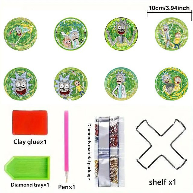 Happy Diamond Art Labor-Maniac DIY Diamantmalerei Untersetzer 8-teiliges Set - Bild 1