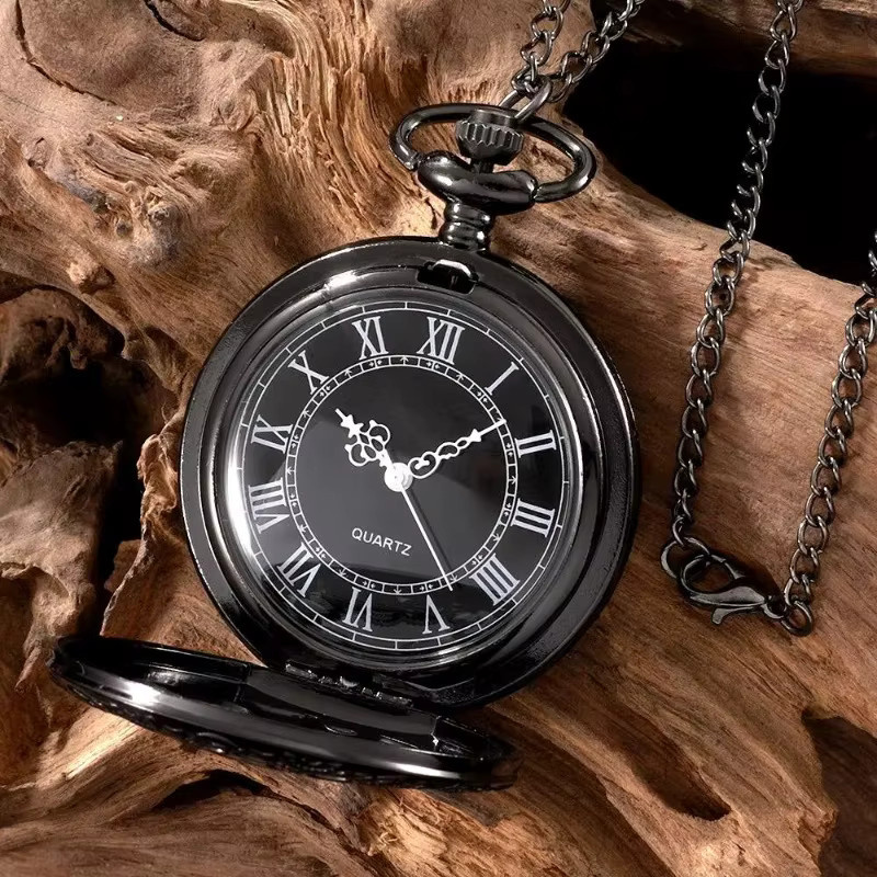 JBAILI Halskette mit Taschenuhr-Anhänger, Kupfer, Schwarz, Quarz, Unisex - Bild 2