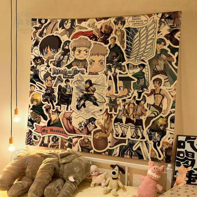 JMG Household Supplies Wandteppich im Anime Manga Stil, Schwarz-Weiß, Wandbehang für Schlafzimmer Dekoration, Breite: 40 cm, Höhe: 60 cm - Bild 1