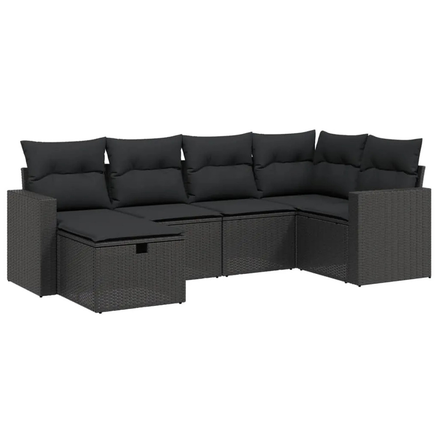 vidaXL 6-tlg Garten-Sofagarnitur in L-Form aus schwarzem PE-Rattan mit Kissen und pulverbeschichtetem Stahlgestell - Bild 2