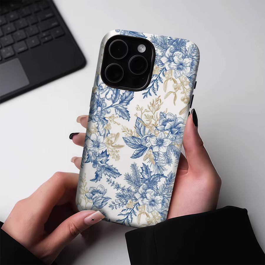 Blue Bloom Magnetische Handyhülle für iPhone 17 16 15 14 13 Pro Max Plus, Robuste Doppel-Schicht-Hülle, Blau - Bild 2