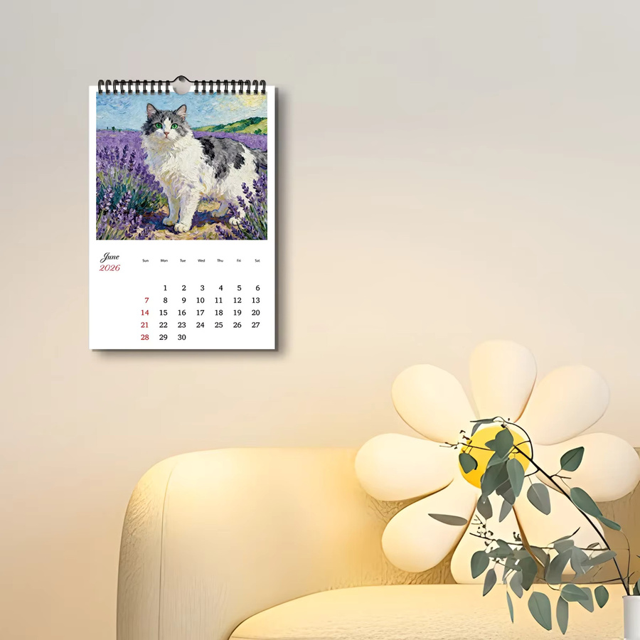 A4 Wandkalender 2026 mit Katzenölgemälde-Design, Mehrfarbig - Bild 4