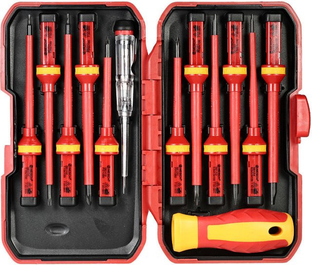 Meterk 13-teiliges Schnellschraubendreher-Set aus Stahl, isolierendes Ratschen-Reparaturwerkzeug in Rot - Bild 1