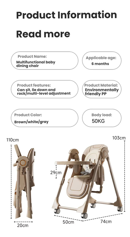 Magic ZC 2-in-1 Babyhochstuhl mit Schaukelmodus und verstellbarem Doppeltablett in Beige, faltbar und stabil - Bild 4