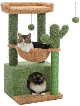 Pawz Road Kleiner Kratzbaum mit Hängematte und integriertem Spielzeug in Grün, Höhe: 83 cm - Bild 1