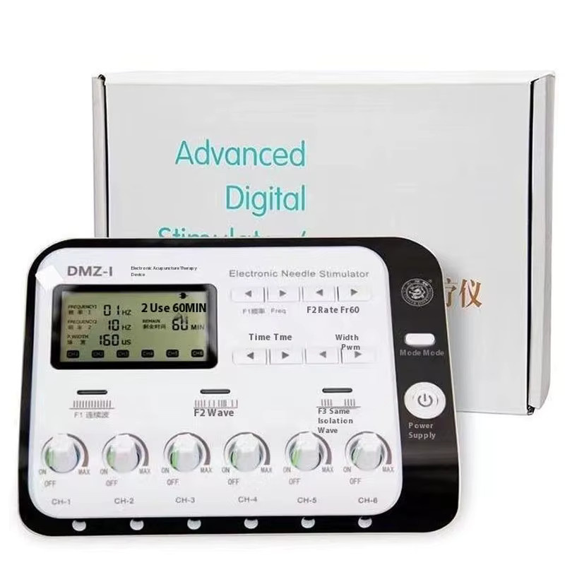 YUKUI Elektronisches Akupunkturbehandlungsgerät mit 6 Ausgängen als Körpermuskelstimulator und Physiotherapiegerät in Grau und Weiß - Bild 2