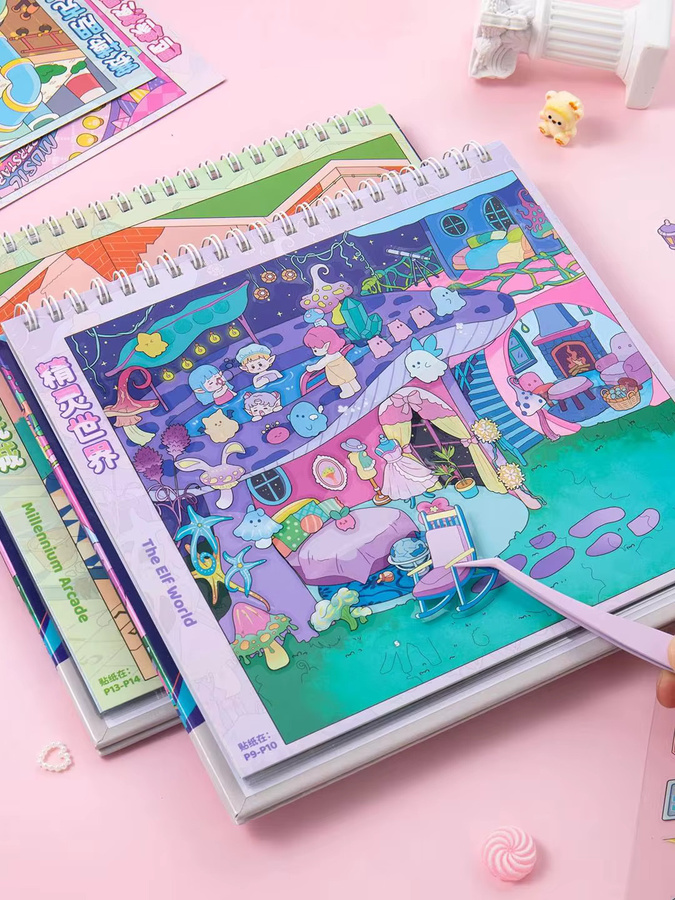 JCAC 25 Stück Kawaii Miniatur-Szenen Aufkleberbuch Elfen-Nacht in Multicolour - Bild 1