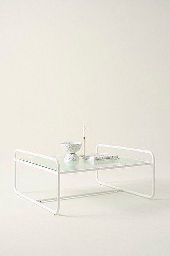 Jotex Couchtisch DOMINGO modern in Weiß mit Glasplatte, B/T/H: 100 x 100 x 45 cm - Bild 1