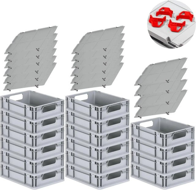 PROREGAL Spar Set mit 16 Eurobox Nextgen Economy in Rot inklusive Auflagedeckeln und 4 Schiebeschnappverschlüssen, H x B x T: 12 x 30 x 40 cm, 11 Liter pro Box - Bild 1