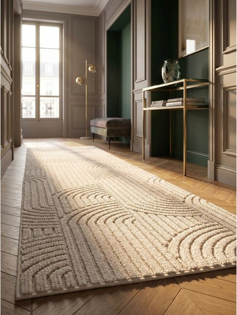 Flachgewebe-Teppich Kadima Design mit Hoch-Tief-Bögen in Beige, B/T: 80 x 250 cm - Bild 1