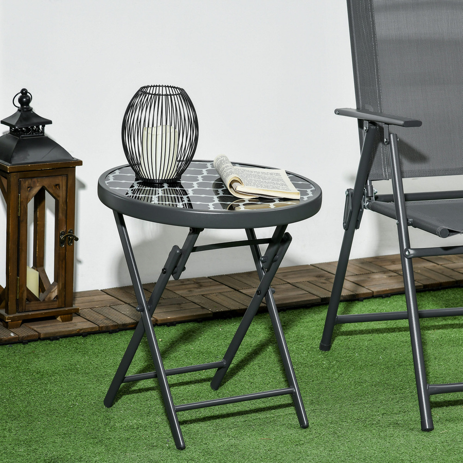 Outsunny Klapptisch Beistelltisch mit Glasplatte in Schwarz für Garten und Balkon B/T/H: 45 x 45 x 50 cm - Bild 2