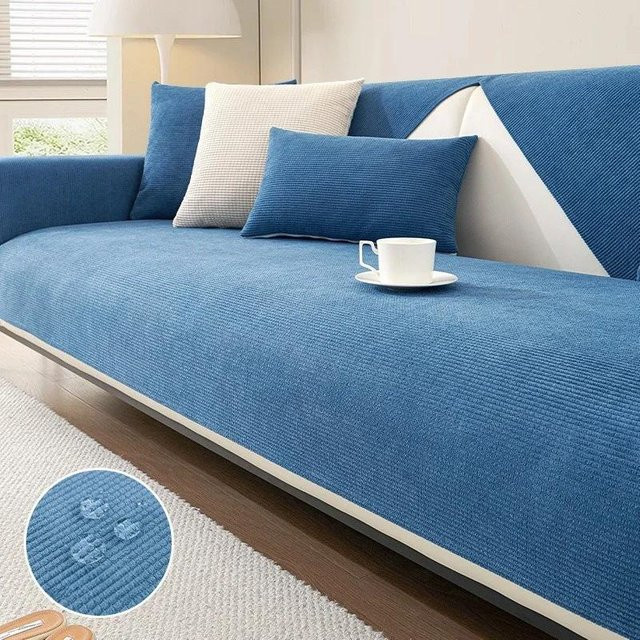 Rutschfester Polarfleece Sofaüberwurf in Blau für Wohnzimmer und Couch, Möbelschutz für Armlehne und Rückenlehne, 1 Stück, B/T: 30 x 50 cm - Bild 1
