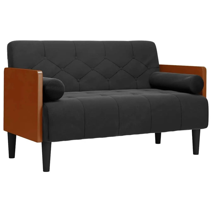 vidaXL Zweisitzer-Sofa aus Samt mit Nackenrollen in Schwarz, B/T/H: 116 x 74,5 x 68 cm - Bild 2