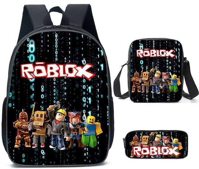 Roblox Schultaschen-Set für Mädchen in Schwarz bestehend aus Rucksack, Umhängetasche und Federmäppchen von GIRLSIII SHOES - Bild 1