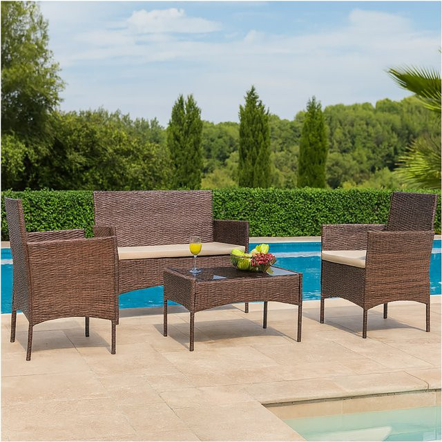 HTI-Living Gartenmöbel 4-teiliges Set Maceira aus Polyrattan in Braun - Bild 1