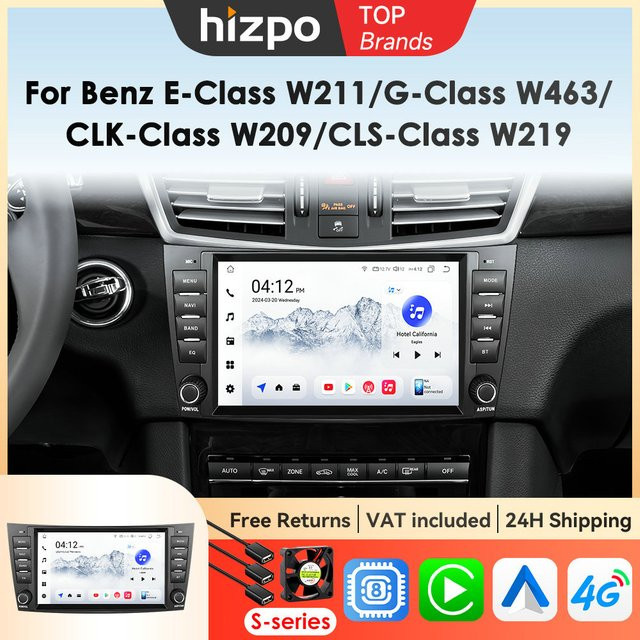 Hizpo Android Multimedia Autoradio mit 8 Zoll Display für Mercedes Benz E-Klasse W211 und CLS, inklusive GPS und Carplay, Schwarz - Bild 1