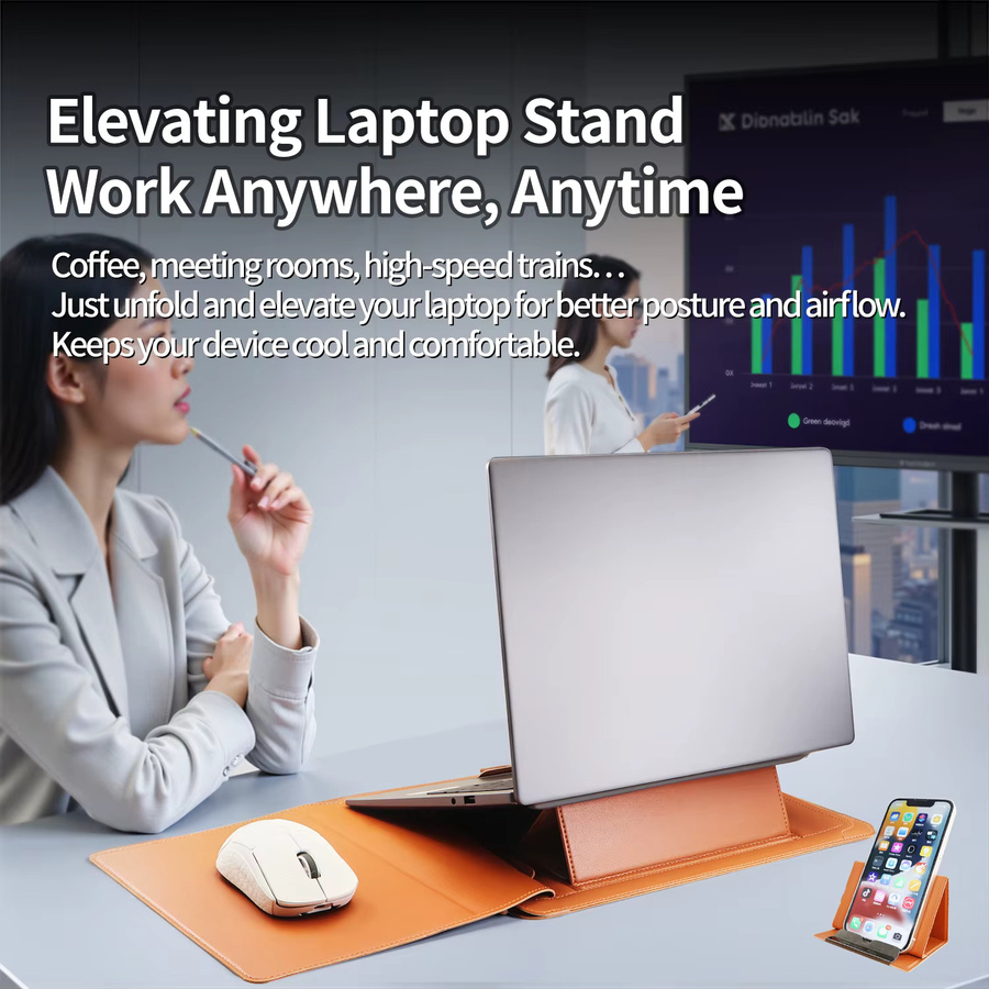 6-in-1 Laptop Tasche mit integriertem Ständer und Handyhalter für Honor MagicBook und MacBook 14/16 Zoll in Orange - Bild 3