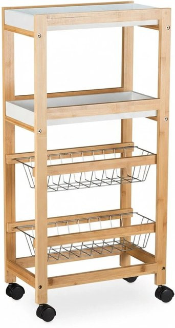 Relaxdays Nischenwagen mit 4 Ebenen aus Bambus und Eisen, Rollbar, Farbe Weiß/Silber, Höhe: 83 cm, Breite: 22 cm, Tiefe: 40 cm - Bild 1