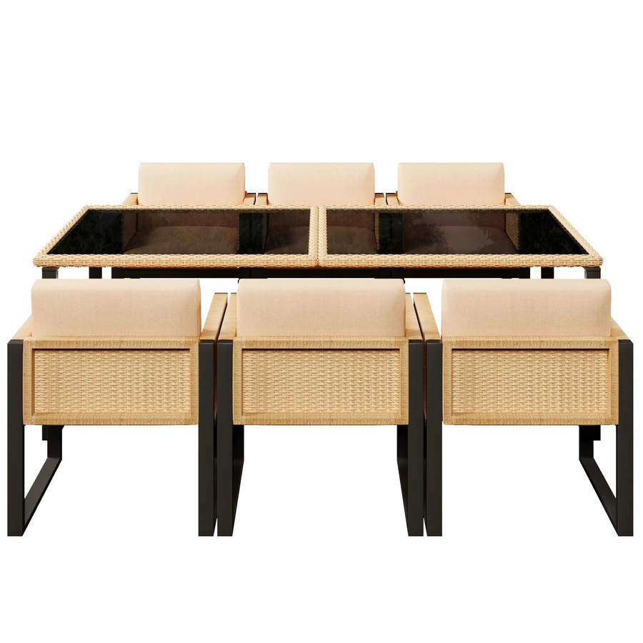 okwish Garten-Essgruppe 7-teilig aus Rattan mit Glastisch und Sesseln in Braun - Bild 2