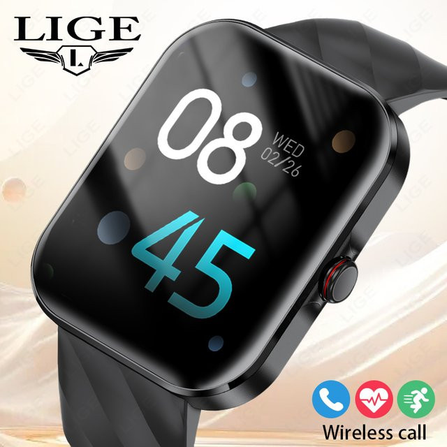 LIGE Smartwatch mit 1,91 Zoll HD-Display für Gesundheits- und Fitness-Tracking, Musikplayer und Sprachanrufe, kompatibel mit Android, Unisex, Schwarz/Gold - Bild 1