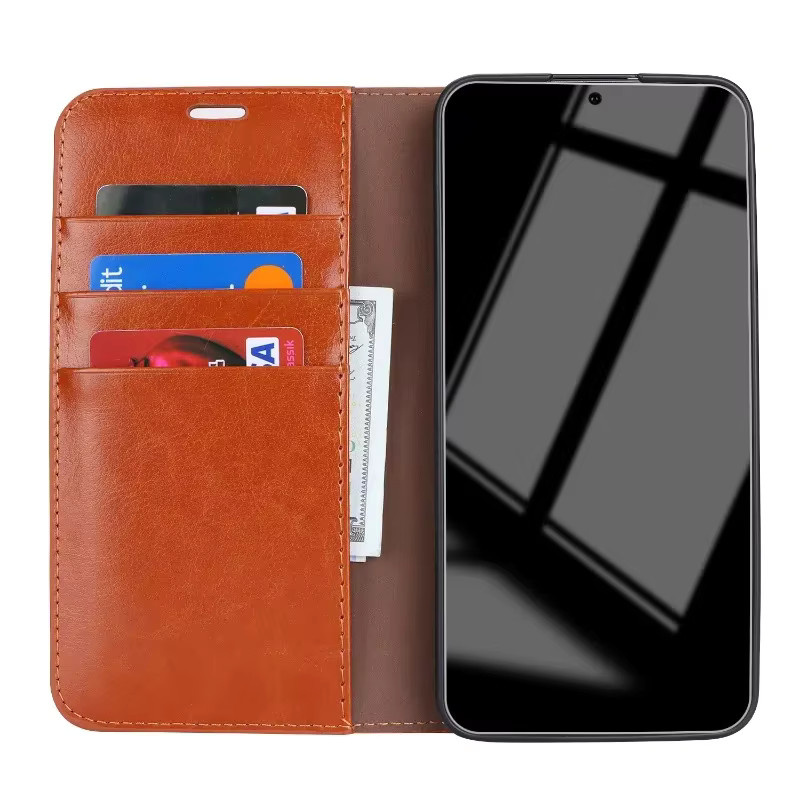 Flip Dermis Leder Handyhülle für Samsung Galaxy S23 FE S24 Ultra S22 Plus A25 A24 A54 A14 A34 5G Brieftasche mit Kartenhalter in Braun - Bild 3