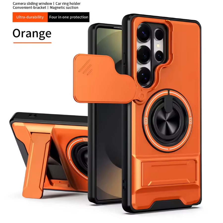 Stoßfeste Panzer-Handyhülle für Samsung Galaxy S26 Ultra S25 S24 S23 S22 S21 FE mit Kameraschutz, Ständer und Magnetverschluss in Orange - Bild 7