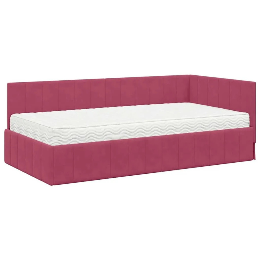 vidaXL Eckbettgestell mit Matratze aus Samt in Weinrot, B/T/H: 90 x 190 x 72 cm - Bild 2