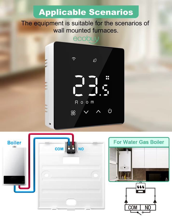 Tuya Smart Wifi Kessel Thermostat von ecobuy well, batteriebetrieben mit App-Steuerung und Smart Home Integration für Alexa und Google Home, Weiß oder Schwarz - Bild 3