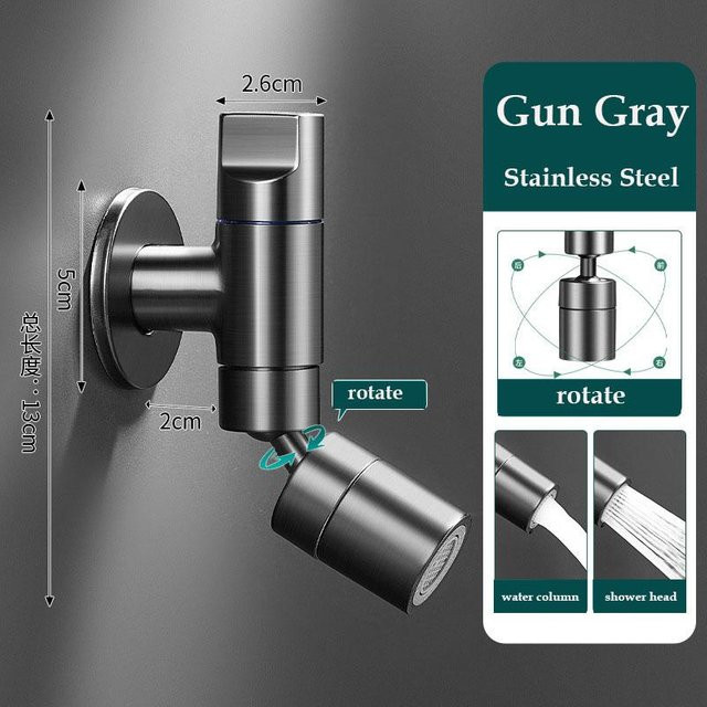 Binchi Wand-Einzel-Kaltwasser-Wischbecken-Armatur aus Edelstahl in Gunmetal Grey mit zwei Wasserauslassmodi und Spray-Funktion - Bild 1