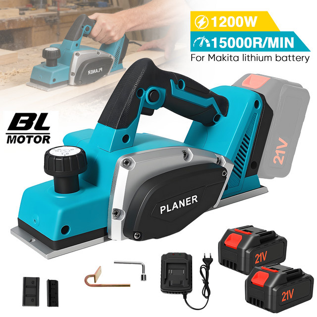 Betuyoo Kabelloser bürstenloser Elektrohobel in Blau, kompatibel mit Makita 18V B-Serie Li-Ion, 650W Leistung, 15000 U/min, 82mm Hobelbreite, 0-2mm Tiefenverstellung - Bild 1