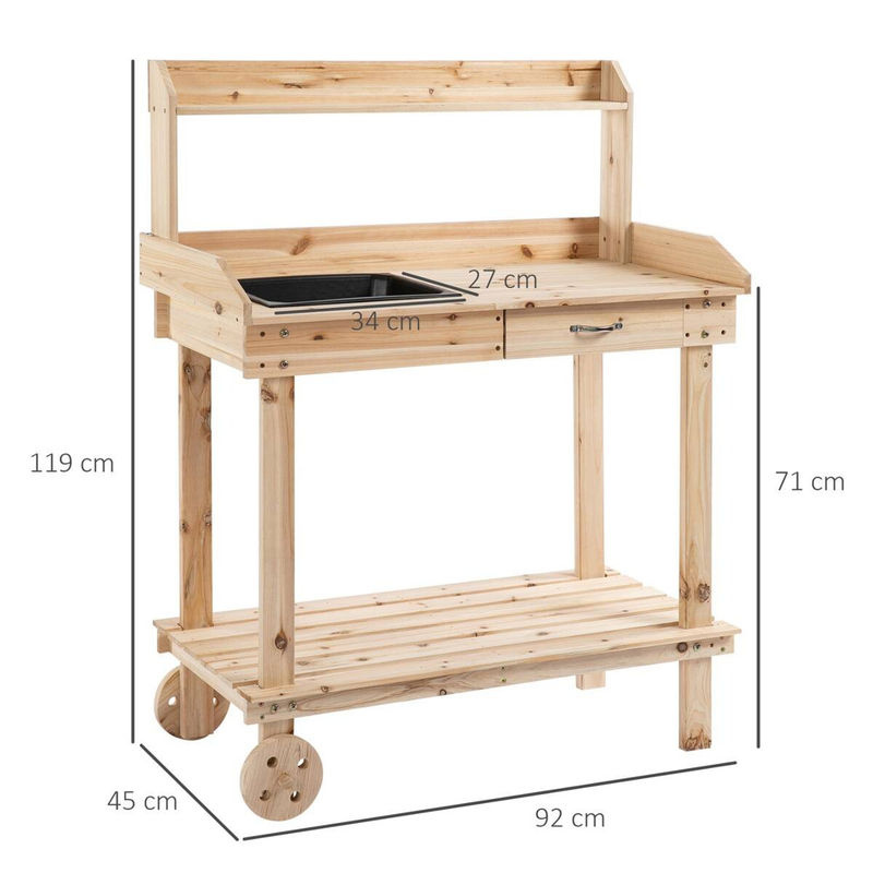 Outsunny Pflanztisch aus Holz mit Rollen in Braun, B/H/L: 45 x 119 x 92 cm - Bild 3