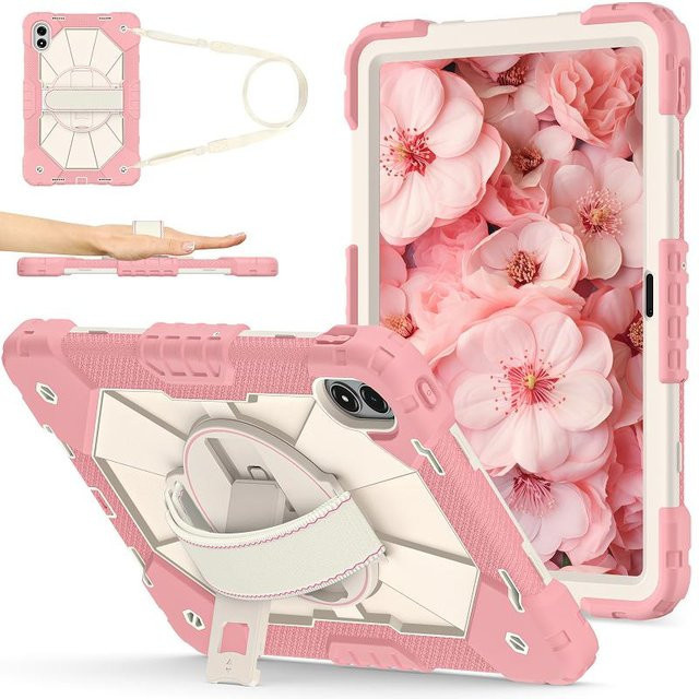 Stoßfeste Tablethülle für Xiaomi Redmi Pad Pro 12.1 mit 360 Grad drehbarem Ständer und Hand-Schultergurt in Rosa - Bild 1