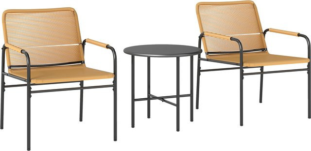 Outsunny 3-tlg. Rattan Bistroset Gelb mit 2 Gartensesseln und Couchtisch aus Stahl und Kunststoff - Bild 1