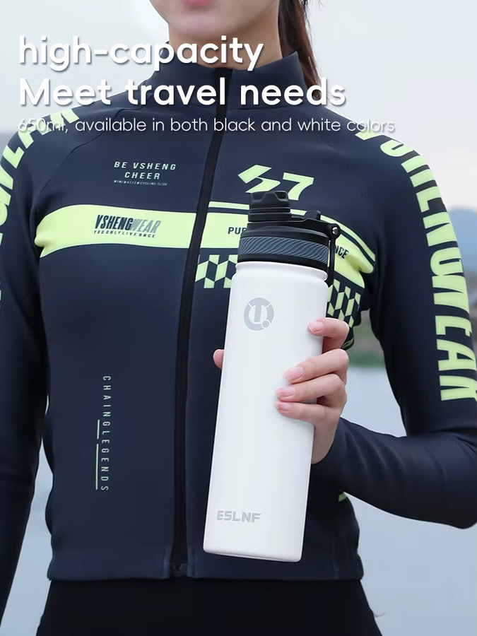 ESLNF Fahrrad-Wasserflasche aus Edelstahl in Schwarz, 650 ml Thermosflasche für Sport und Outdoor, hält Getränke heiß und kalt - Bild 7