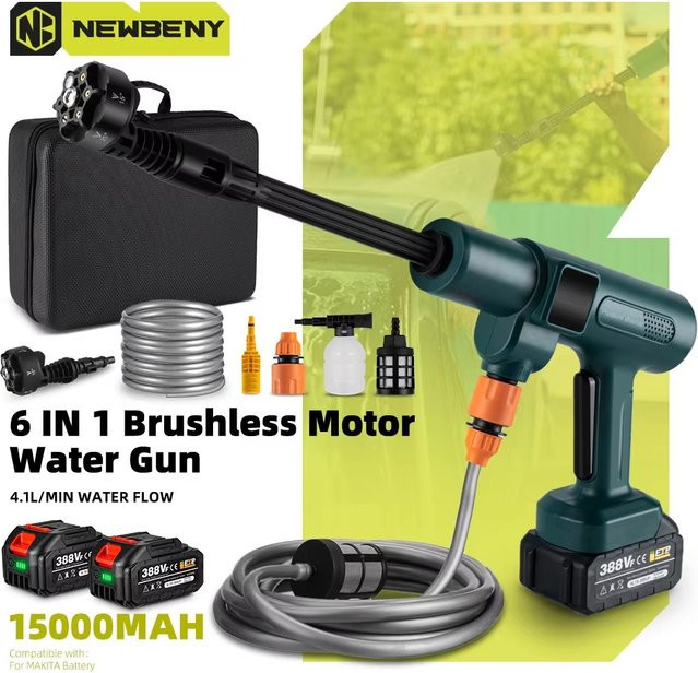 NewBeny 6 in 1 Akku Hochdruckreiniger mit 200 Bar und 3500 W, bürstenlose elektrische Autowaschmaschine für Makita 18 V Akkus - Bild 1