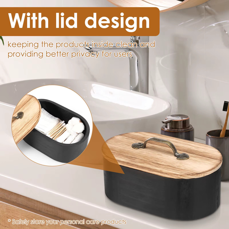 Willstar Tamponhalter aus Holz mit Deckel, ovale Aufbewahrungsbox für feminine Produkte, Schwarz, Breite: 22,0 cm, Tiefe: 11,0 cm - Bild 4