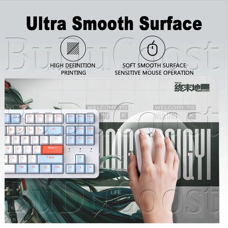 BuDuCoost XXL Gaming-Mauspad im Kawaii Anime Design mit Arknights Endfield Zhuang Fangyi Motiv, rutschfeste Tastatur-Spielmatte, Multicolor - Bild 2